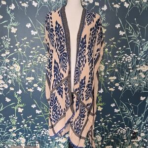 Boho Cardigan Poncho Blue & White